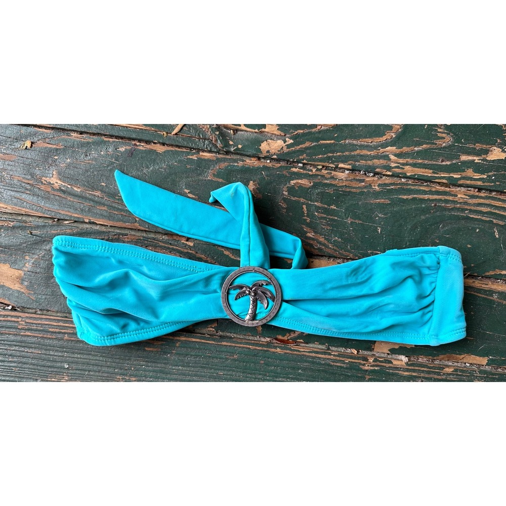 Y2K Hobie Turquoise Palm Tree Ring Bandeau Bikini Top H62H084 Blue Aqua Mens M